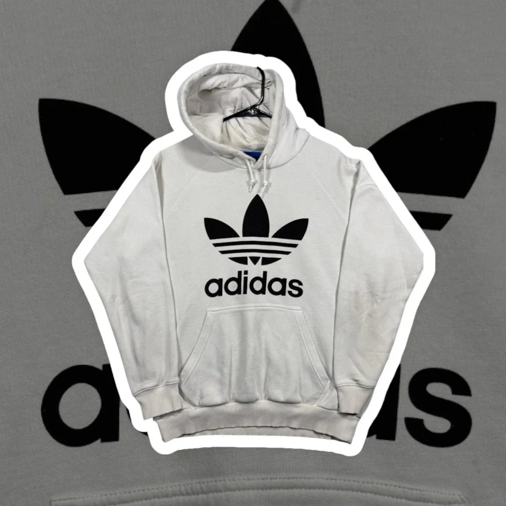 Adidas Originals Trefoil Hoodie Mens Large Off White Cream Pullover Sweatshirt